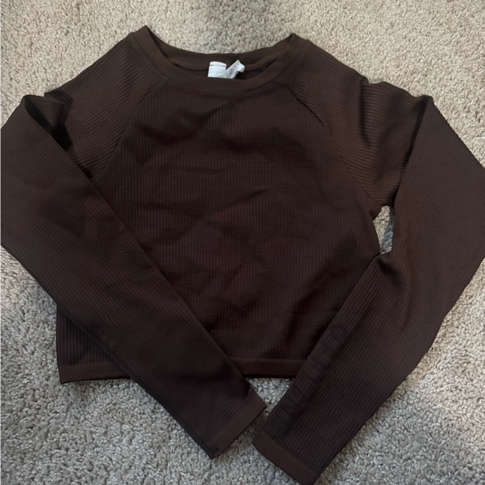 Aerie Chocolate Brown Long Sleeve Crop Top